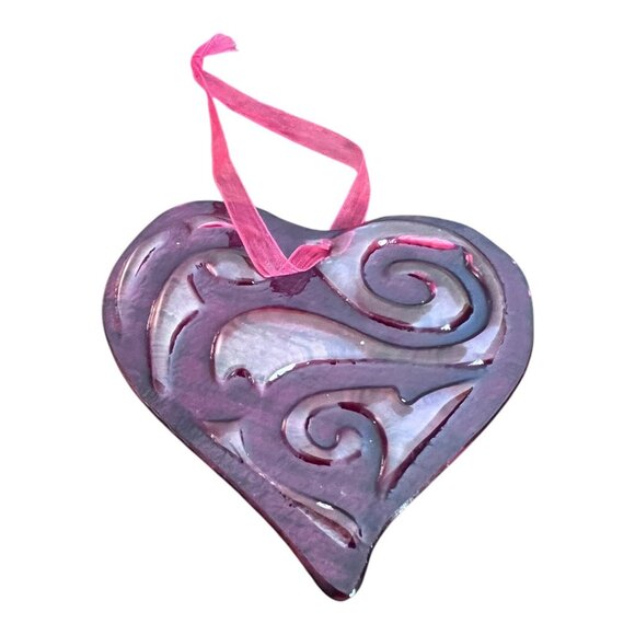 Heart Glass Ornament Suncatcher Red Heart Hanging 3.5" Tall X 4" Wide - Picture 2 of 4